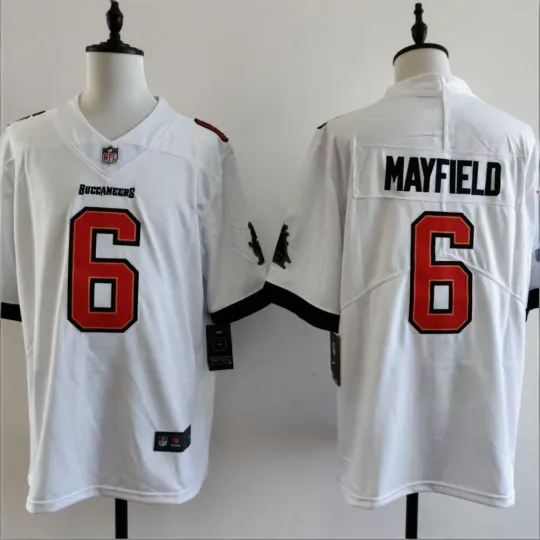Discover Men's #6 Baker Mayfield White Away Jersey