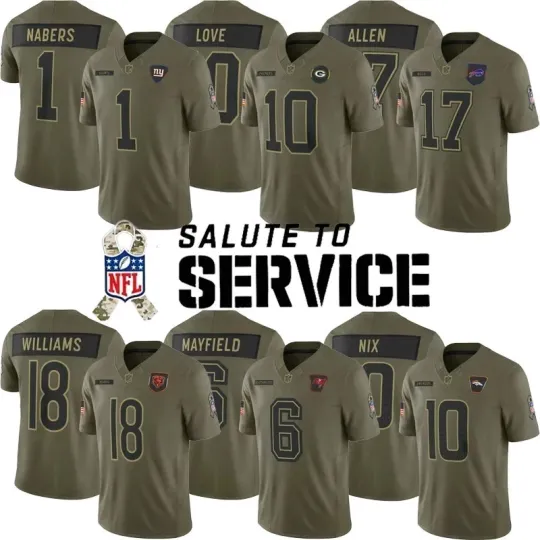 Discover NWT Men's All Players Olive 2025 Salute to Service Stitched Jersey