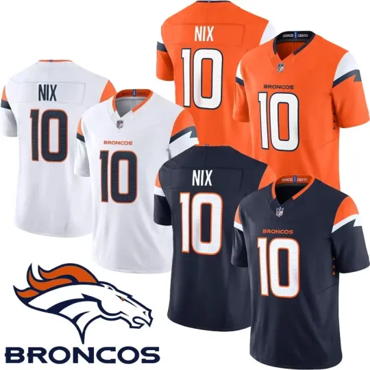 Discover Men's Broncos #10 Bo Nix Navy/Orange/White Game Limited Stitched Jersey