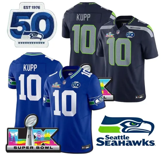 Discover Seahawks Men's #10 Cooper Kupp 50th /Super Bowl LX Patch Game Jersey