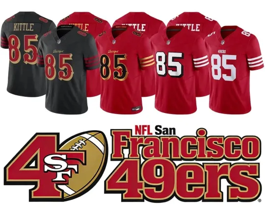 Discover NWT Men/Youth 49ers #85George Kittle Red/Black Jersey