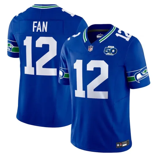 Men's Seahawks #12s Royal 50th Season Game Jersey