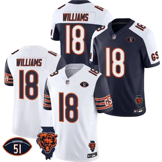 Caleb Williams #18 Men's Bears Dick Butkus Patch & State Patch Jersey