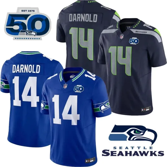 Discover Men's Seahawks #14 Sam Darnold Royal 50th Season Jersey