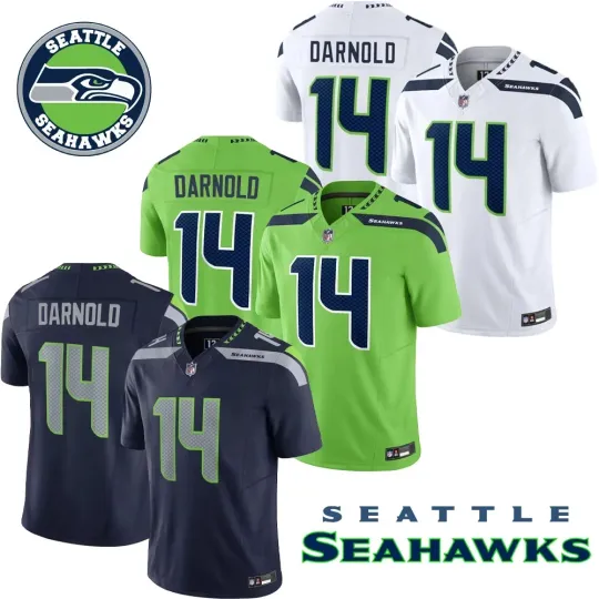 Sam Darnold #14 Seahawks Men's Jersey Navy/Neon Green/White