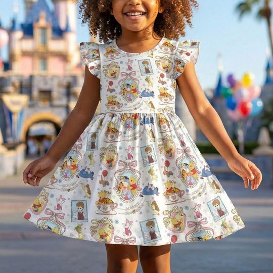 Charming Coquette Winnie the Pooh and Friends Ruffle Dress, Tigger Piglet Tea Party Outfit, Hundred Acre Wood Magic Kingdom Birthday Gift