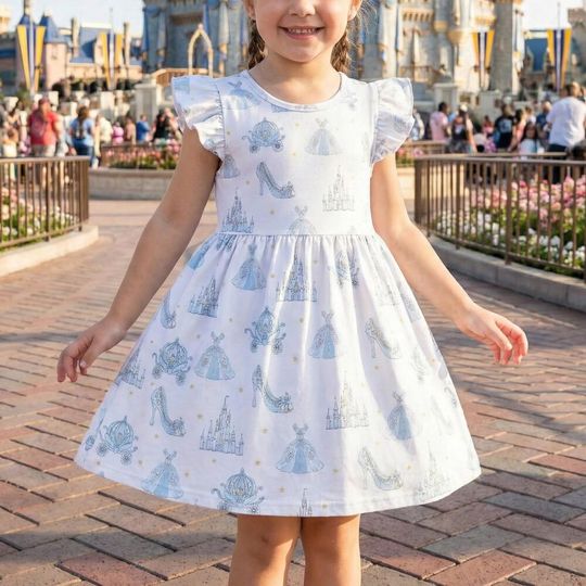 Elegant Fairytale Cinde Castle Ruffle Dress, Glass Slipper Carriage Pumpkin Outfit, Magic Kingdom Disneybound Princess Birthday Gift