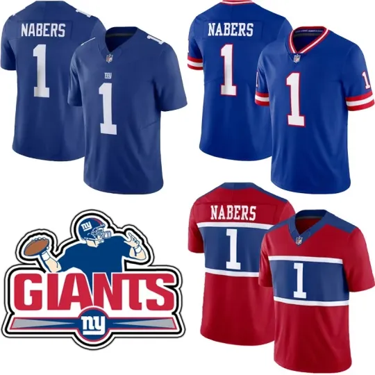 Discover Men's Giants #1 Malik Nabers Royal/Red Limited Stitched Player Jersey S-3XL NWT