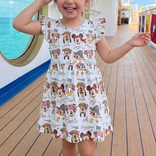 Discover Adventurous Pirate Mickey and Friends Ruffle Sleeve Dress, Donald Daisy Goofy Sea Adventure Outfit, Disney Cruise Line Pirate Night Gear