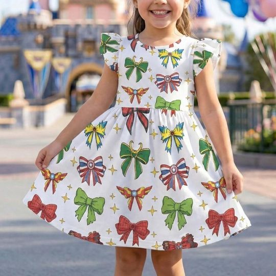 Comic Hero Ribbon Ruffle Dress, Marvel Avengers Coquette Outfit, Captain America Loki Bow Costume, Geeky Girl Disneybound Gift