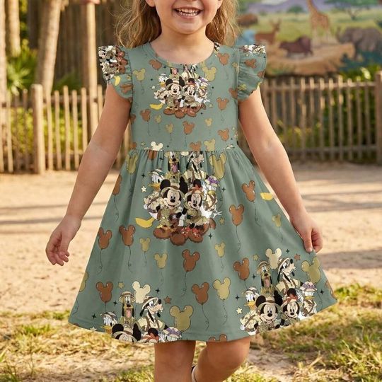 Discover Green Jungle Adventure Ruffle Dress, Safari Mickey Mouse Minnie Outfit, Animal Kingdom Zoo Costume, Wild One Birthday Trip Gift