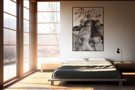Discover Stray Kids Korean Boy Band K-Pop Poster | K-Pop Group Wall Art | Black and White Picture Print | Living Room Decor