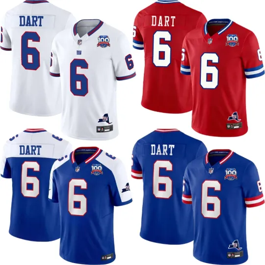 Discover NWT Giants #6 Jaxson Dart Men's 100 Seasons Game Player Jersey
