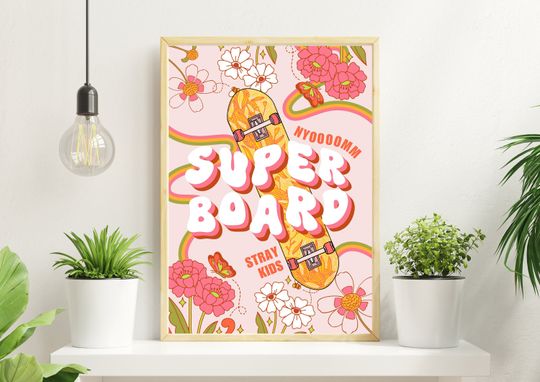 Discover Stray Kids Super Board Poster Digital Download, SKZ Maxident Art Print, A4 and A5 Sizes Set, Kpop Home Decor Retro 60s Orange Peach Pink