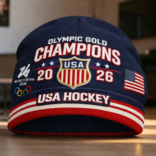 Discover USA Hockey 2026 Olympic Gold Medals Printed Beanie Hat - Print Hat, One size