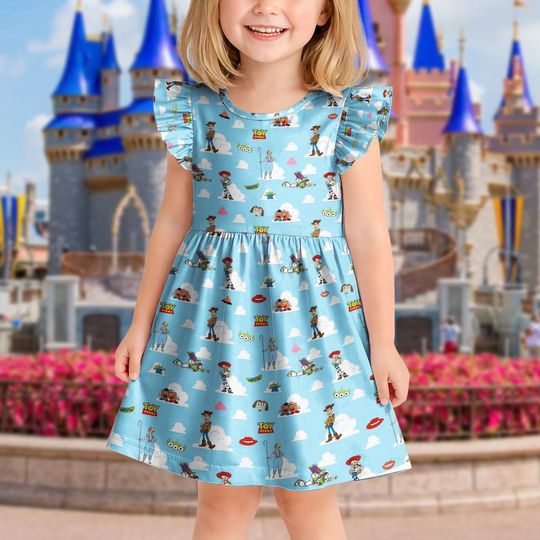 Disney Pixar Toy Story Dress, Pixar Inspired Toddler Girl Dress, Ruffle Sleeve Summer Princess Outfit