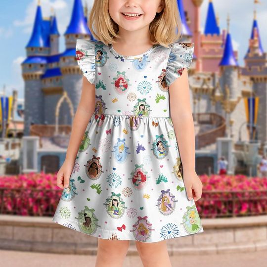 Discover Coquette Mirror Princess Dress, Disney Princess Inspired Toddler Girl Dress, Ruffle Sleeve Summer Princess Outfit