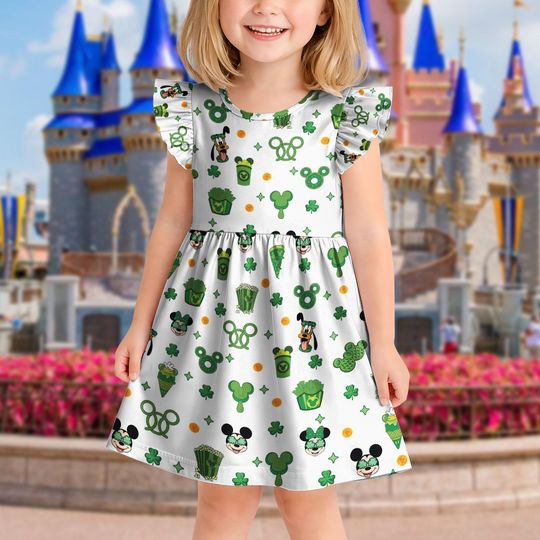 Discover Mickey and Friend St Patricks Day Dress, , Mickey and Friends St Patricks Inspired Toddler Girl Dress, Ruffle Sleeve Summer Princess Outfit