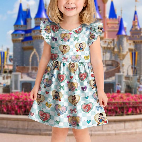 Discover Disney Princess Coquette Dress, Disney Princess Inspired Toddler Girl Dress, Ruffle Sleeve Summer Princess Outfit
