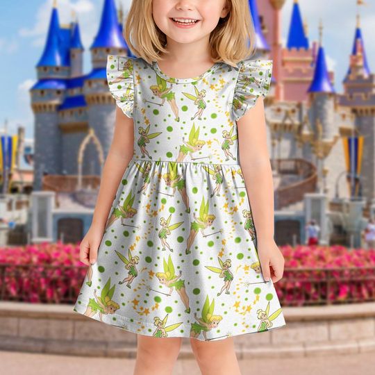 Tinker Bell Ruffle Dress, Fairy Princess Toddler Dress, Princess Birthday Party Kids Outfit
