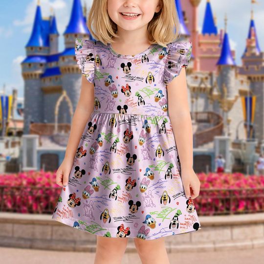 Discover Mickey and Friends Ruffle Dress for Girls, Disney Cartoon Toddler Dress, Kids Birthday Party Outfit, Princess Summer Dress