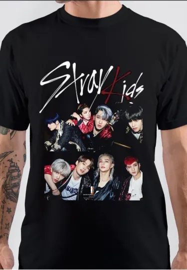 Discover Stray Kids Black Cotton All size S-5XL Unisex T-Shirt DS516