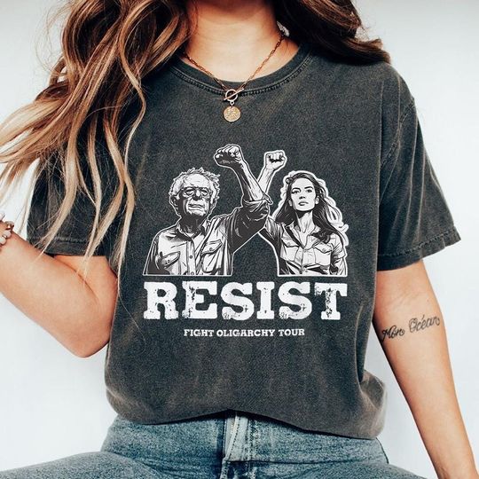 Discover Bernie Sanders & AOC Fighting Oligarchy Tour T-Shirt, Protest Tee, Liberal Democrat Shirt