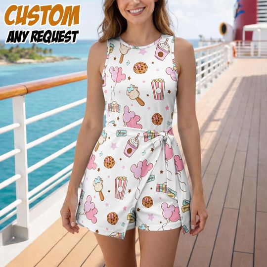 Discover Magical Pastel Park Snacks Tennis Dress Skirt, Disney Theme Park Snack Athletic Dress, Pastel Skater Dress with Shorts, Casual Sport Outfit