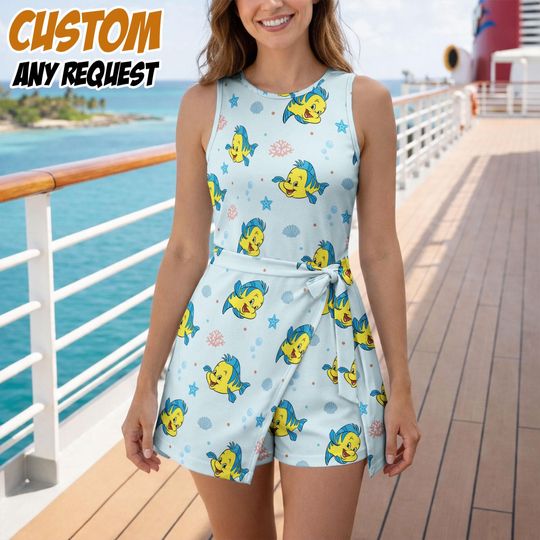 Discover Flounder Inspired Tennis Dress Skirt, The Little Mermaid Fish Dress, Girls Disney Vacation Outfit, Cute Park Day Dress