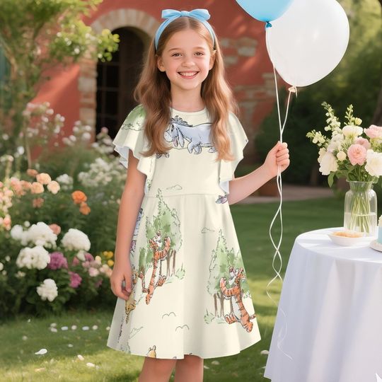 Pooh Friend Walking Eeyore Tigger Piglet Children's Ruffle Dress , Winnie The Pooh Dress, Disney Athletic Dress, Toddler Birthday Dress