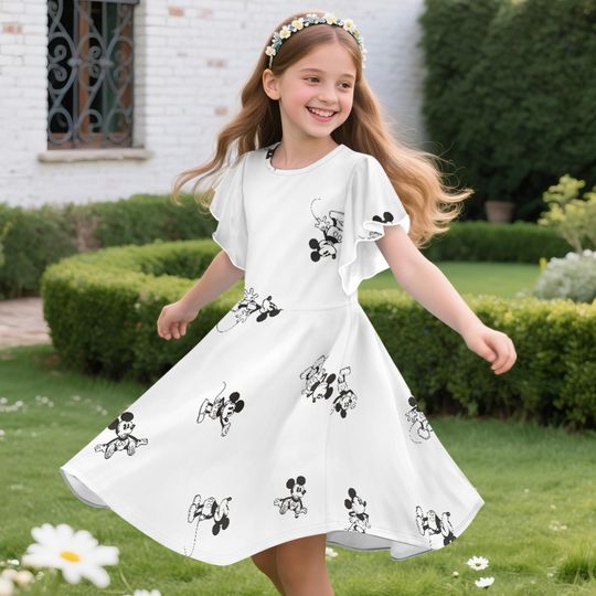 Mickey Classic Sketch Children's Ruffle Dress, Disney Mickey Mouse Dress, Toddler Birthday Party Dress