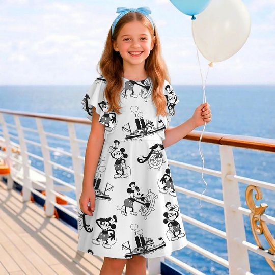 Discover Mickey Classic Steamboat Children's Ruffle Dress, Pirate Disney Cruise Trip, Toddler Birthday Party Dress