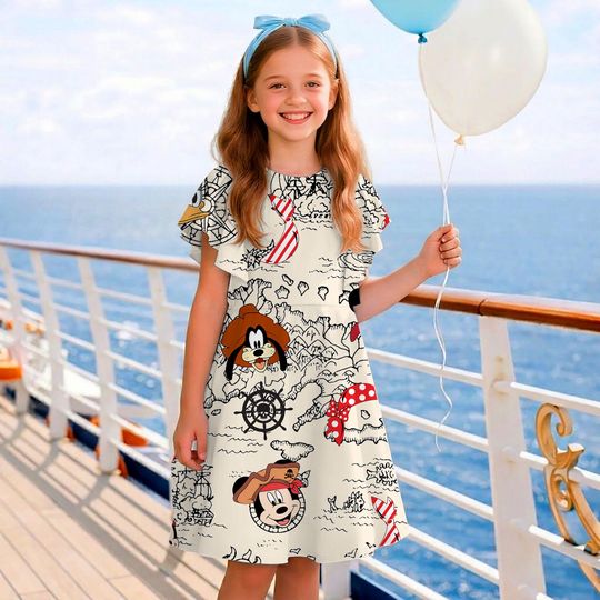 Discover Mickey Pluto Goofy Donald Daisy Duck Pirate Bandana Children's Ruffle Dress, Pirate Disney Cruise Trip, Toddler Birthday Party Dress