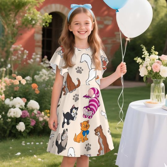 Aristocat Toulouse Figaro All Disney Cat Children's Ruffle Dress, Disney Cats Dress,  Toddler Birthday Party Dress