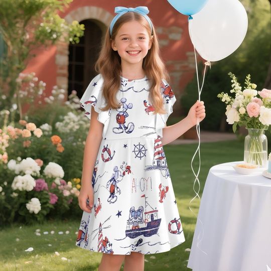 Discover Mickey Minnie Sketch Cruise Line Children's Ruffle Dress, Disney Cruise Trip Dress, Toddler Birthday Party Dress