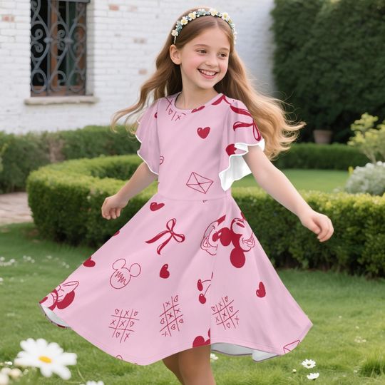 Discover Mickey Minnie Cherry Coquette Bow KId's Ruffle Dress, Disneyland Girls Trip Dress,  Toddler Birthday Party Dress