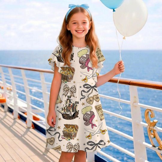 Pirate Coquette Bow Disney Cruise Children's Ruffle Dress,  Disney Cruise Line Dress, Pirate Disney Cruise Trip 2026