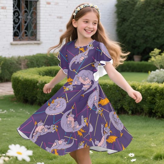 Figment Dragon Children's Ruffle Dress, One Little Spark Kid Dress, Disney Purple Dragon Dress, Disneyland Trip 2026