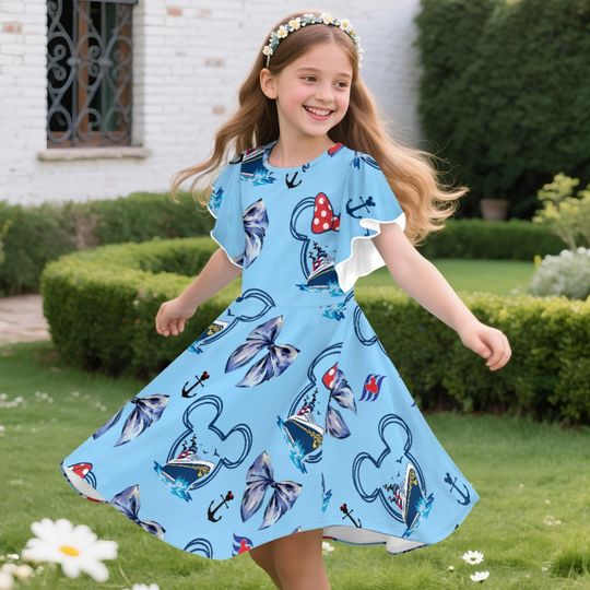 Discover Disney Cruise 2026 Coquette Bow Ruffle Dress, Mickey Friends Girls Ruffle Dress, Disneyland Trip Outfit, Toddler Birthday Dress