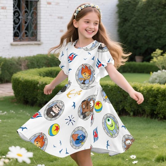 Pixar Day At Sea Toy Story Woody Buzz Lightyear To Infinity Beyond Children's Ruffle Dress, Disney Trip Outfit, Toddler Birthday Party Dress