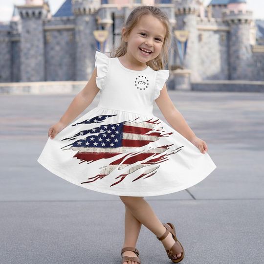 Discover 4th of July Ruffle Dress for Girls, Patriotic 1776 Dress, American Flag Dress Outfit, Independence Day Girl Dress, Gift For Girl