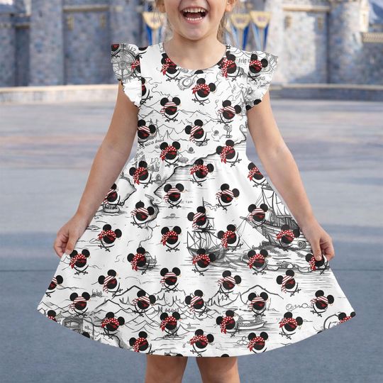 Discover Disney Pirate Mickey Minnie Ruffle Dress, Nautical Disney Outfit, Adventure Park Day Dress, Disney Cruise Girl Dress, Disney Trip Gift