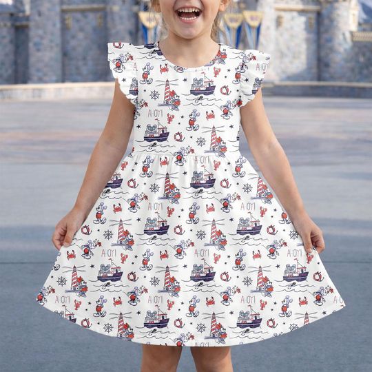 Discover Mickey Mouse Cruise Adventure Ruffle Dress, Disney Cruise Outfit for Summer Vacation, Disney Cruise Girls Dress, Nautical Disney Dress
