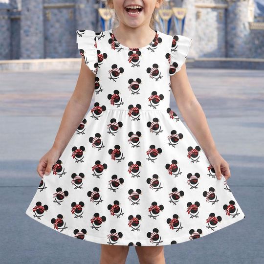 Mickey and Minnie Cruise Pirate Ruffle Dress, Disney Pirates of Caribbean Dress, Mouse Pirate Girls Dress, Cartoon Magic Kingdom