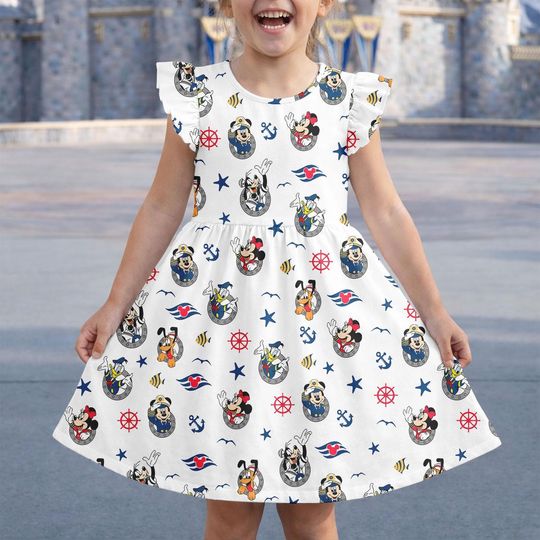 Disney Mickey And Co Cruise Ruffle Dress, Mickey And Minnie Cruise Dress, Disney Cruise Girl Dress, Anchor Sailor Outfit Gift