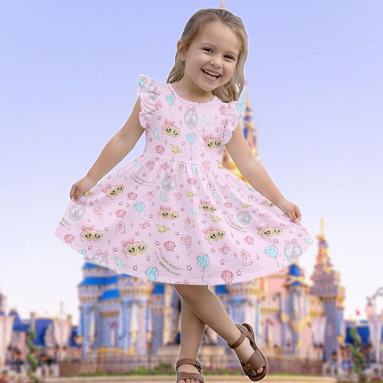 Discover Mickey Coquette Bow Ruffle Dress, Magical Castle Flutter Sleeve Dress, Disney Vacation 2026 Dress, Retro Mouse Dress For Kids