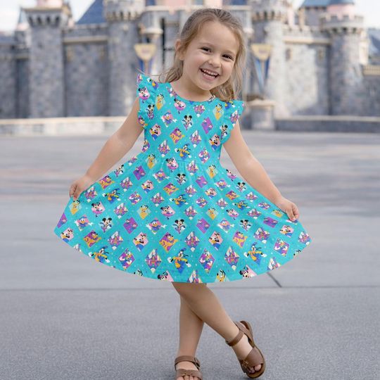 Discover Disney Characters Flutter Sleeve Dress, Cartoon Ruffle Dress, Kids Clothing, Theme Park Dress, Holiday Gift