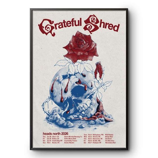 Grateful Shred Heads North Tour 2026 Poster  Psychedelic Rock Concert Print Wall Art