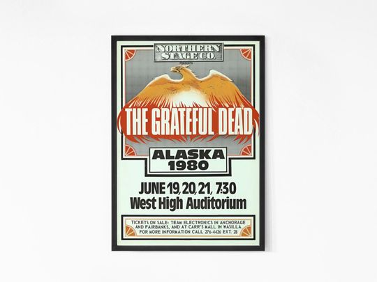 Grateful Dead 1980 Alaska Vintage Concert Poster, Rock Band, Poster Music Poster Vintage Poster, Concert Poster
