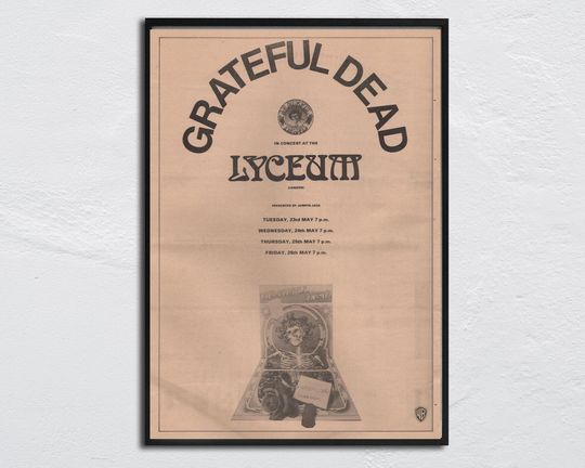 GREATFUL DEAD Poster 1972 NME Lyceum Vertical Poster